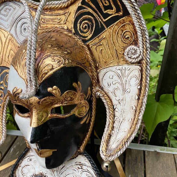 Authentic Venetian Jester Mask Valentini & Pereno Black White Gold Handmade - Picture 3 of 7